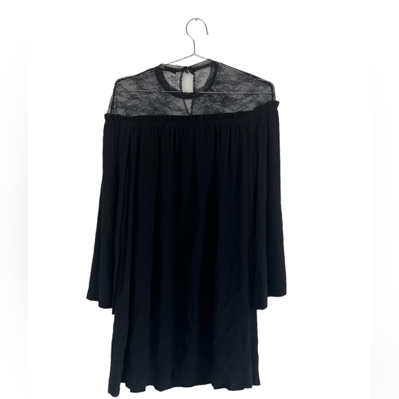 Sandro Paris Nora Sheer Lace Yoke Black Mini Dress - Picture 4 of 8
